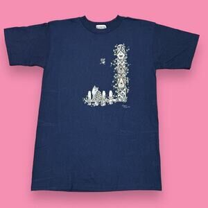 Endless Designs Vintage 90s Cat on a Fence with Vines Nature Graphic Tee Size L
